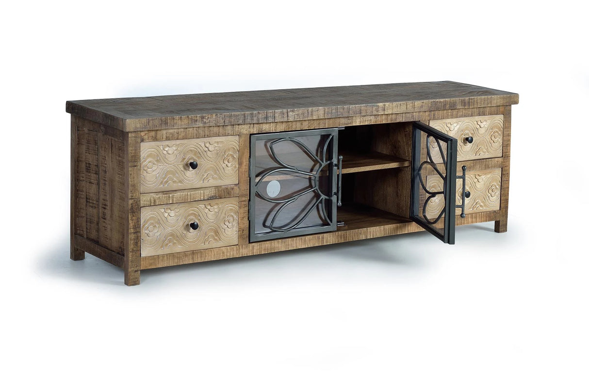 Giner and Colomer - Mango Wood TV Cabinet With 4 Drawers & 2 Metal Doors