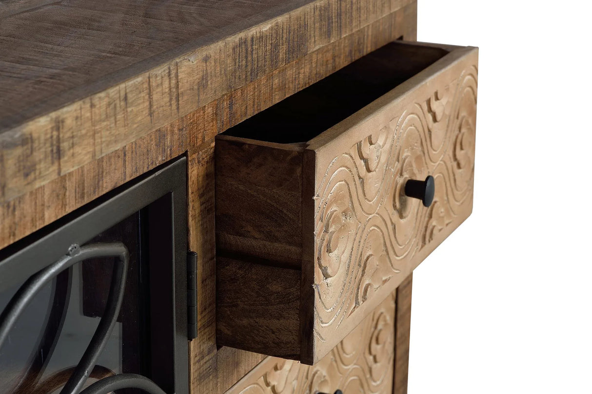 Giner and Colomer - Mango Wood TV Cabinet With 4 Drawers & 2 Metal Doors