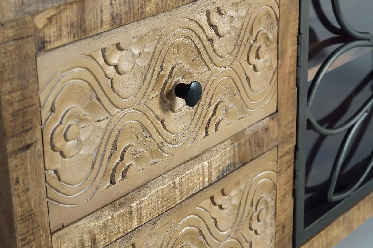 Giner and Colomer - Mango Wood TV Cabinet With 4 Drawers & 2 Metal Doors