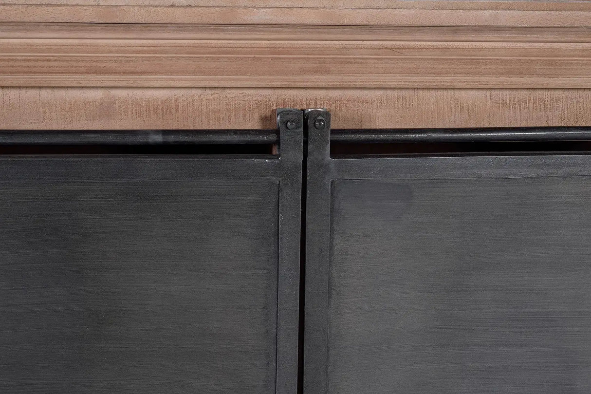 Giner and Colomer - Industrial Mango Wood & Metal Pantry With 4 Sliding Doors & 6 Drawers