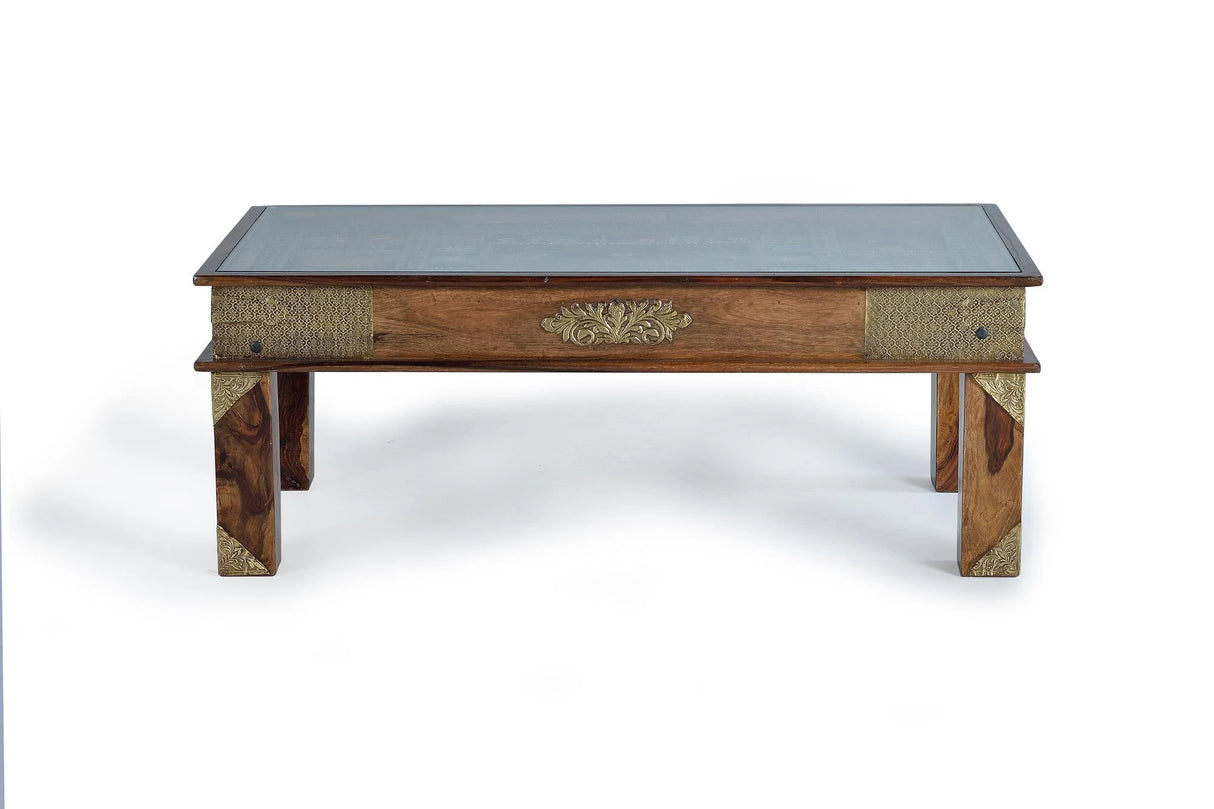 Giner and Colomer - Rosewood Coffee Table With Glass Top & Bronze/Ceramic Details