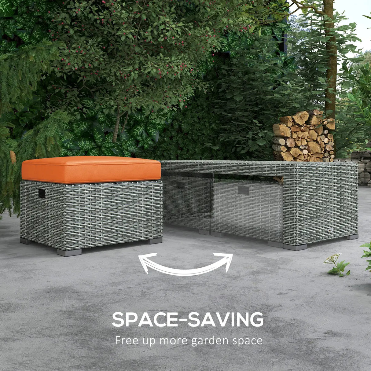 Outsunny Six-piece Outdoor Rattan Dining Set, Outdoor Sofa Set with Reclining Armchairs and Mental Frame, Orange