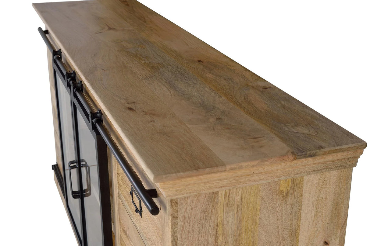 Giner and Colomer - Industrial Mango Wood & Metal Sideboard With 6 Drawers & 2 Sliding Doors