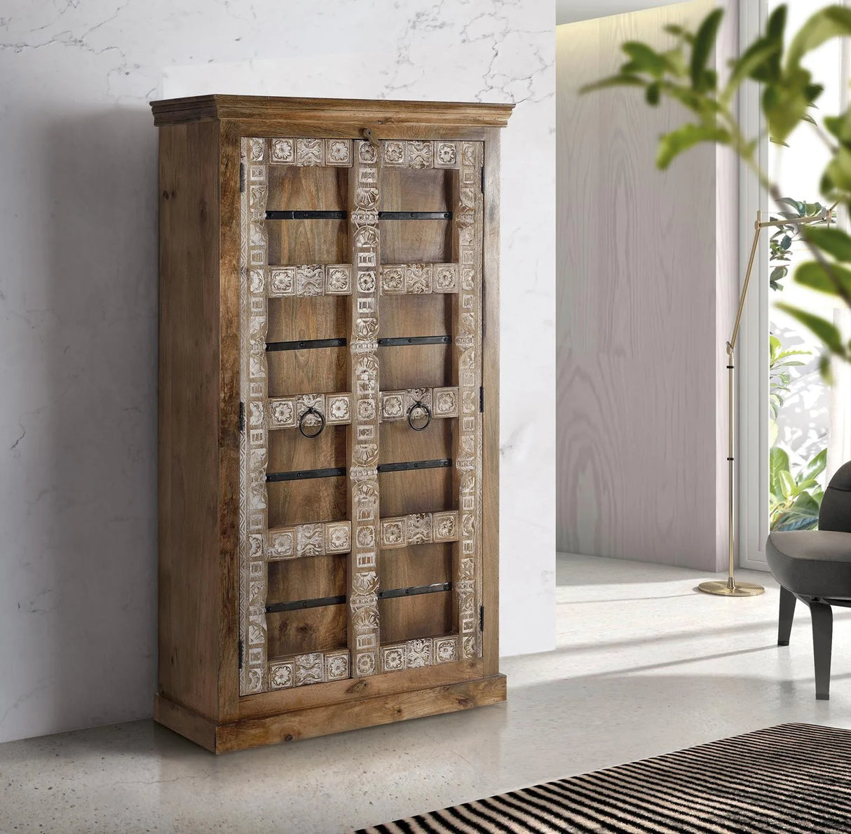 Giner and Colomer - Mango Wood 2-Door Cabinet With Interior Shelves