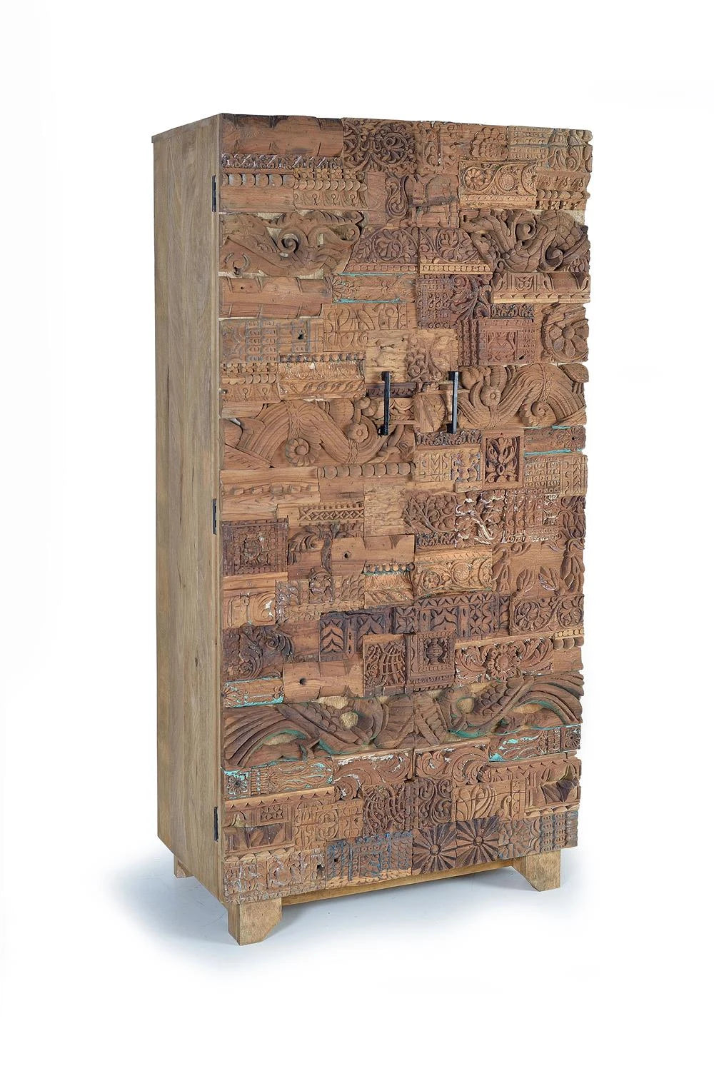 Giner and Colomer - 2-Door Mango Wood Cabinet With Recovered Wood Door Details