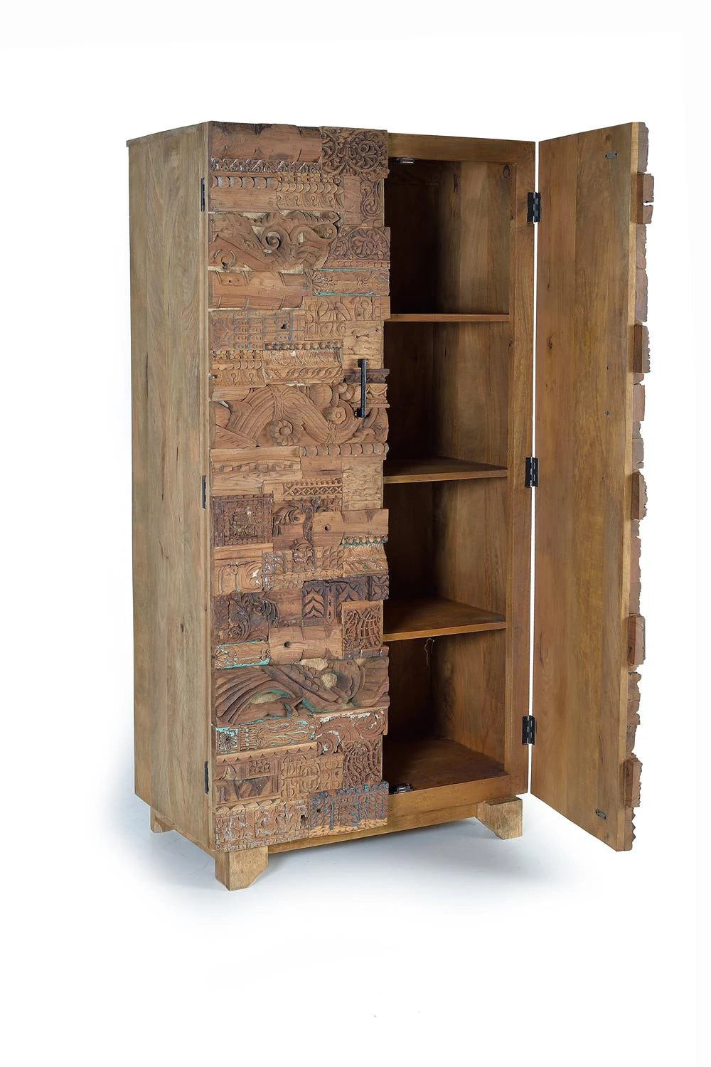 Giner and Colomer - 2-Door Mango Wood Cabinet With Recovered Wood Door Details