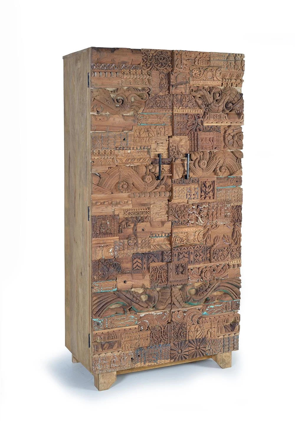 Giner and Colomer - 2-Door Mango Wood Cabinet With Recovered Wood Door Details