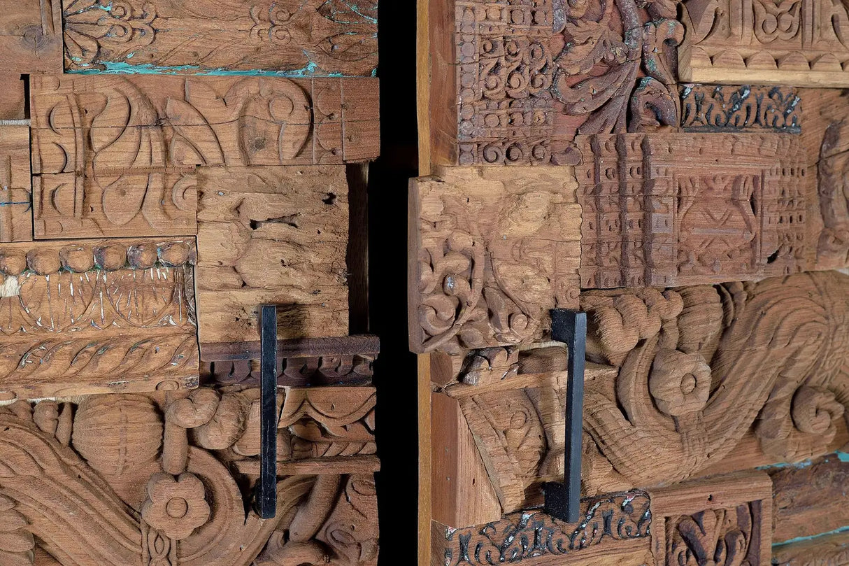 Giner and Colomer - 2-Door Mango Wood Cabinet With Recovered Wood Door Details