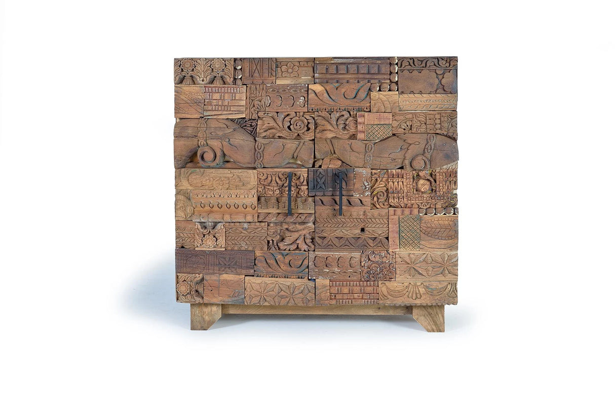 Giner and Colomer - 2-Door Mango Wood Sideboard With Recovered Wood Door Details