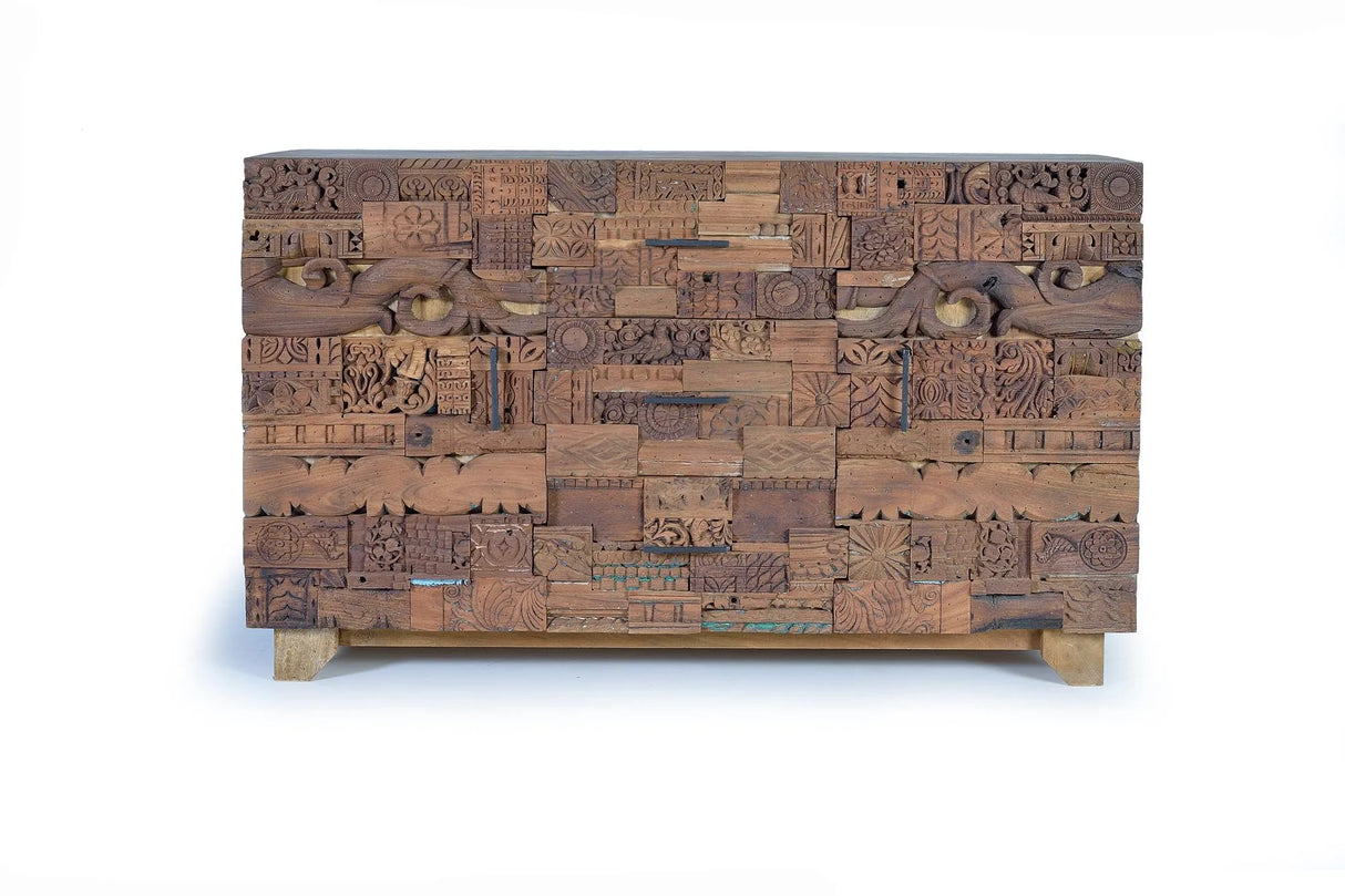 Giner and Colomer - Mango Wood Sideboard With 2 Doors, 3 Drawers & Recovered Wood Details