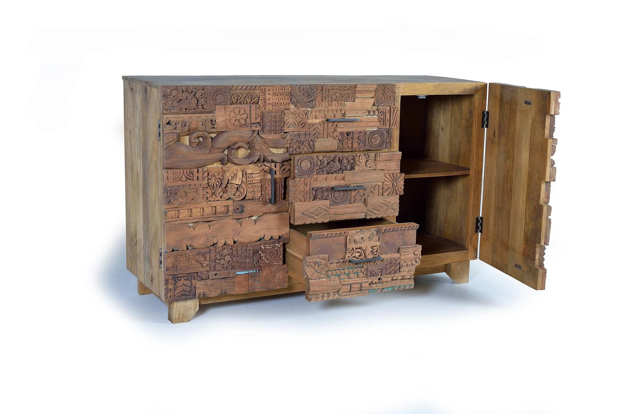 Giner and Colomer - Mango Wood Sideboard With 2 Doors, 3 Drawers & Recovered Wood Details