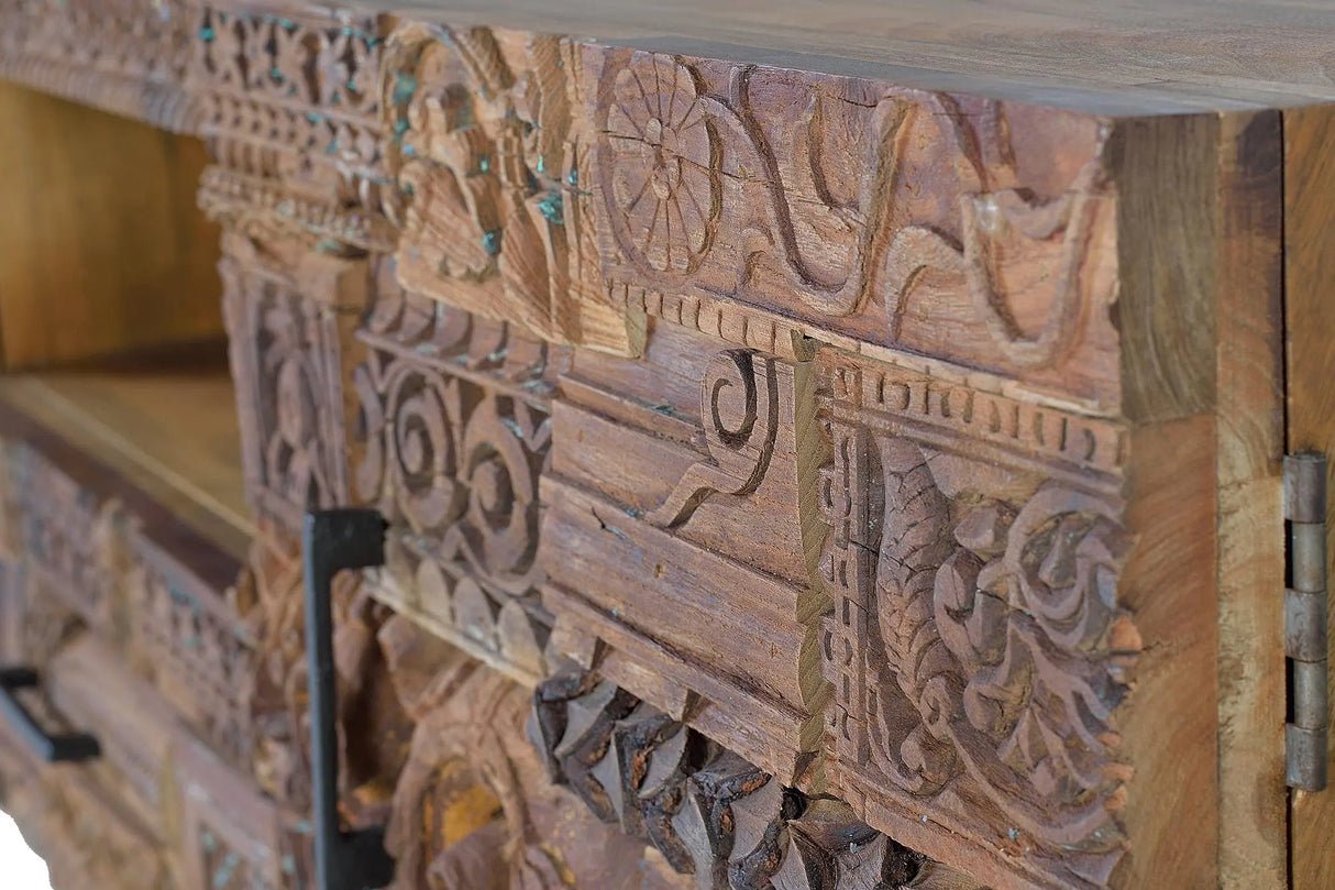 Giner and Colomer - Mango Wood TV Cabinet With 2 Doors, 1 Drawer & Recovered Wood Details