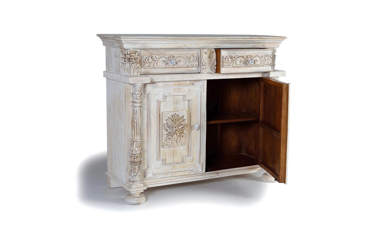 Giner and Colomer - Mango Wood Sideboard With 2 Doors & 2 Drawers, Hand-Carved