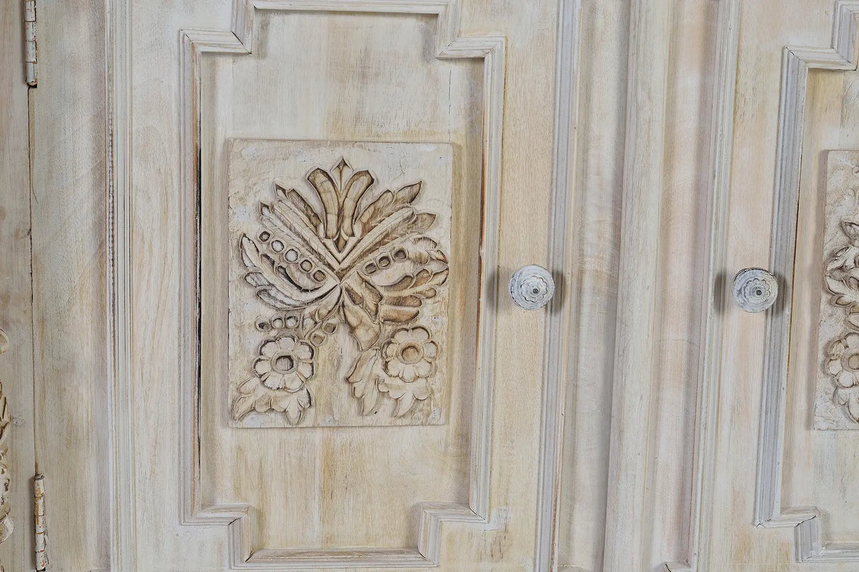 Giner and Colomer - Mango Wood Sideboard With 2 Doors & 2 Drawers, Hand-Carved