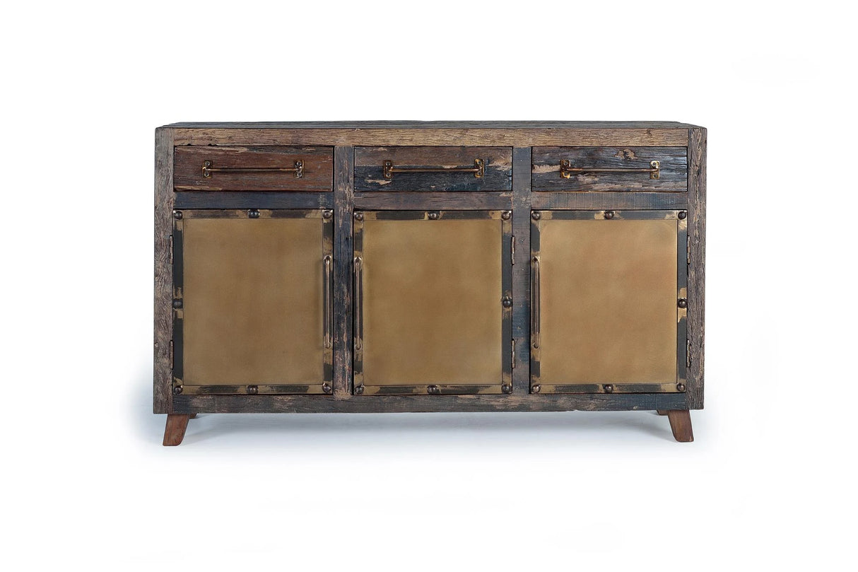 Giner and Colomer - Recovered Railway Sleeper Wood Sideboard With 3 Drawers & 3 Metal Doors