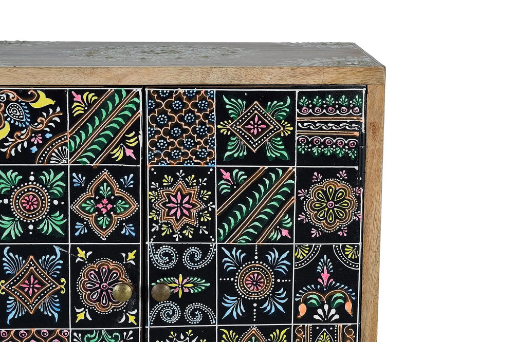 Giner and Colomer - Mango Wood Telephone Cabinet With 1 Drawer, 2 Doors & Hand-Painted Details