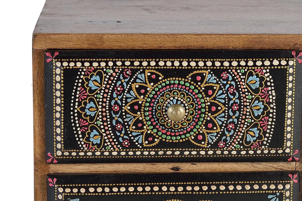 Giner and Colomer - Mango Wood Telephone Cabinet With 4 Drawers, 1 Door & Hand-Painted Details