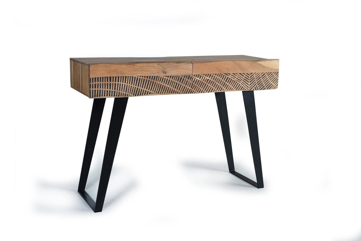 Giner and Colomer - Acacia Wood Console With 2 Drawers & Metal Legs