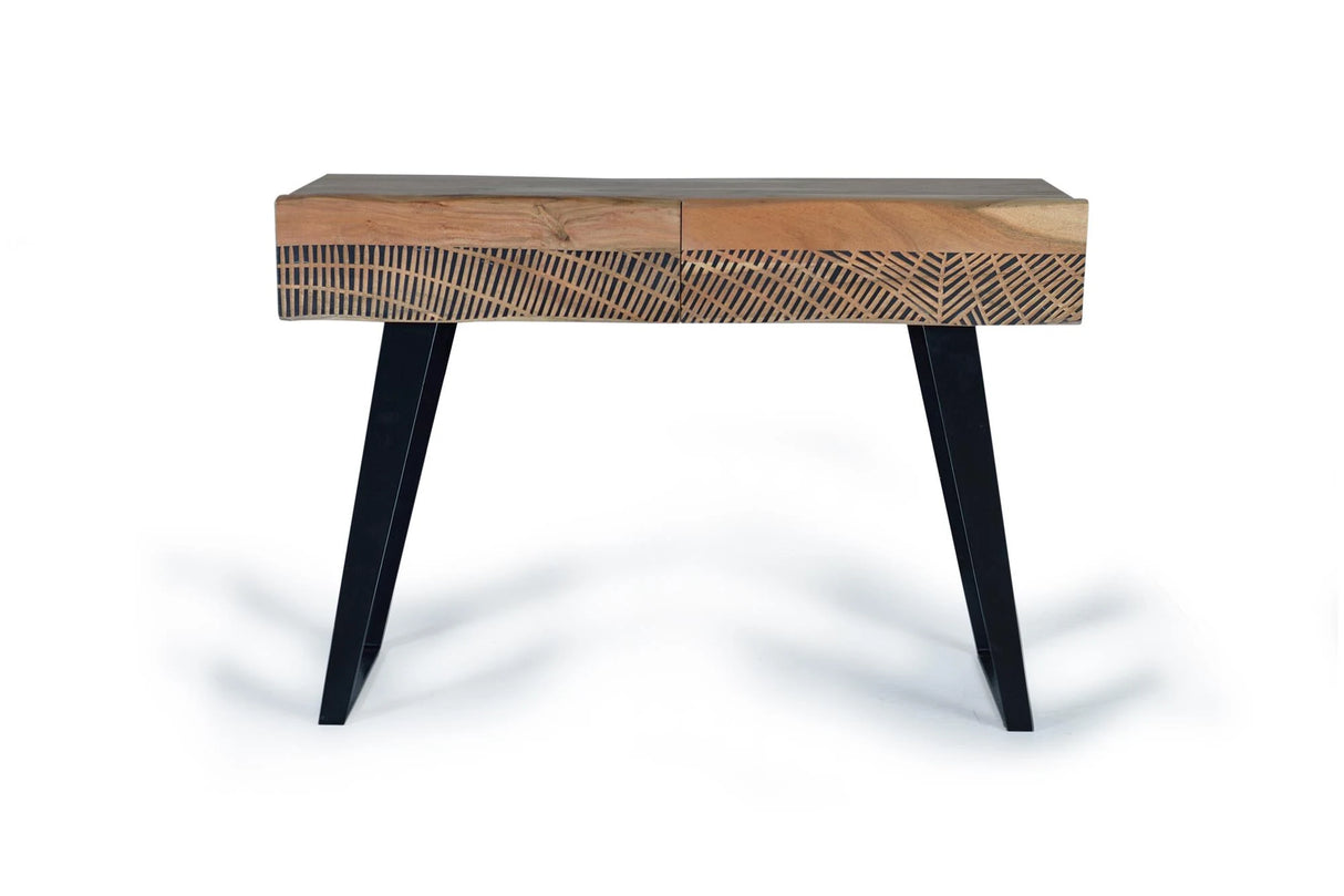 Giner and Colomer - Acacia Wood Console With 2 Drawers & Metal Legs
