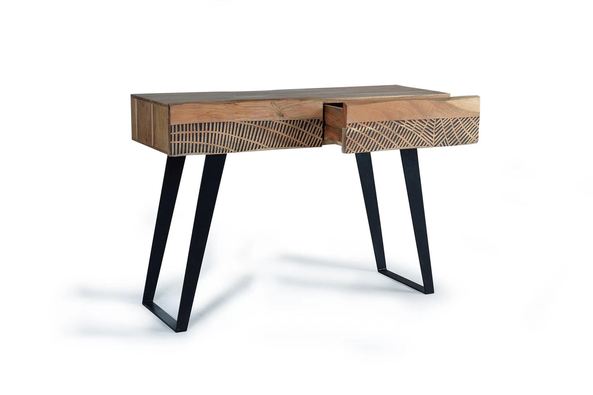Giner and Colomer - Acacia Wood Console With 2 Drawers & Metal Legs