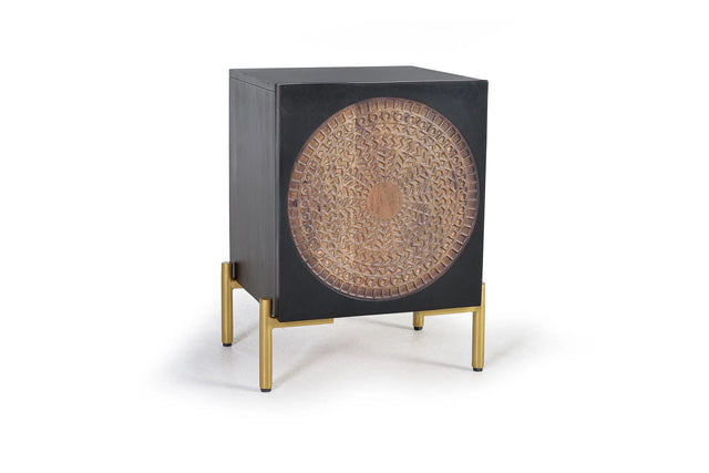 Giner and Colomer - Mango Wood Side Table With Door & Metal Legs