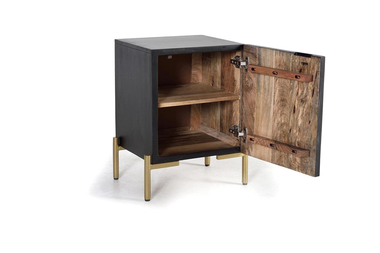 Giner and Colomer - Mango Wood Side Table With Door & Metal Legs