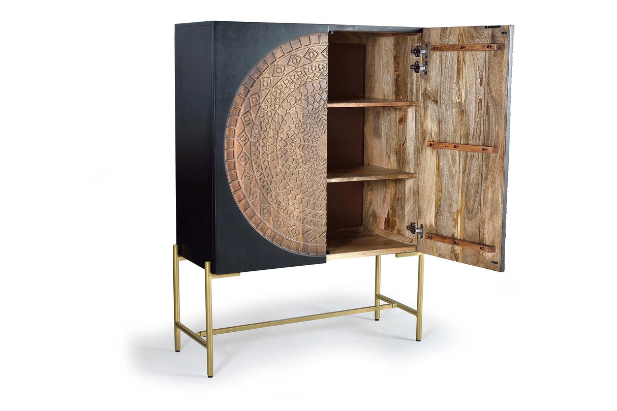 Giner and Colomer 2-Door Display Cabinet In Mango Wood With Metal Base