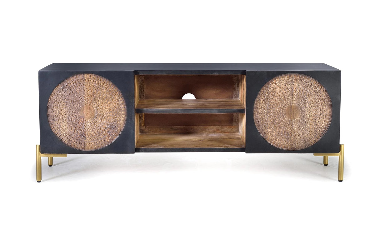 Giner and Colomer - 2-Door Mango Wood TV Cabinet With Metal Base