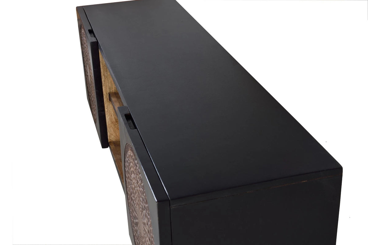 Giner and Colomer - 2-Door Mango Wood TV Cabinet With Metal Base
