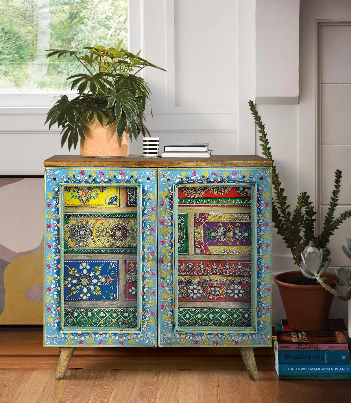 Giner and Colomer - 7-Drawer, 2-Door Mango Wood Chest With Hand-Painted Finish