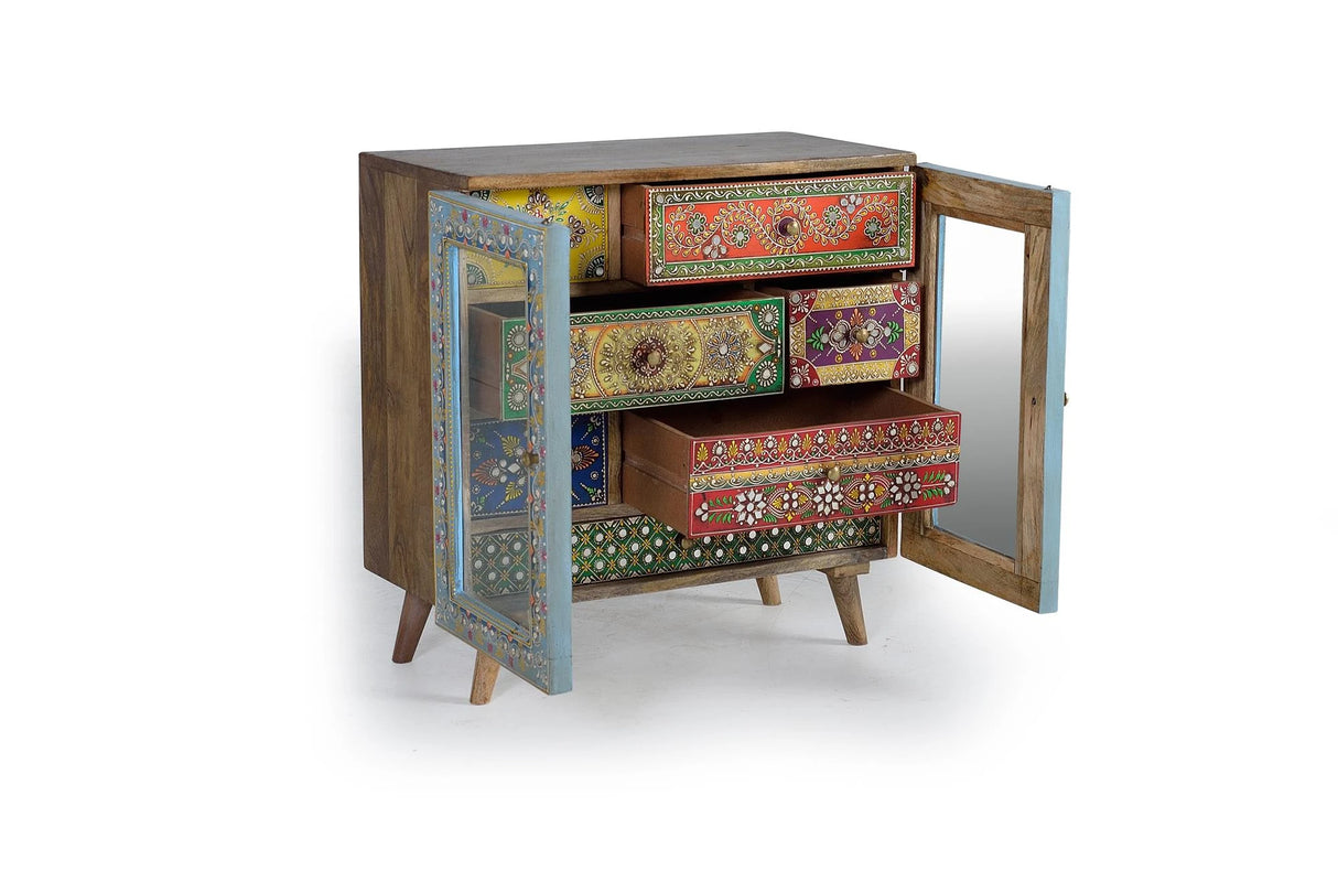 Giner and Colomer - 7-Drawer, 2-Door Mango Wood Chest With Hand-Painted Finish