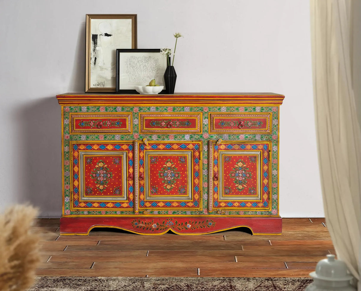 Giner and Colomer - Hand-Painted Mango & MDF Sideboard (3 Drawers, 3 Doors)