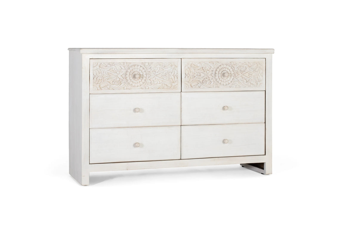 Giner and Colomer Elegant 6-Drawer Chest In Mango Wood With Hand-Carved Details