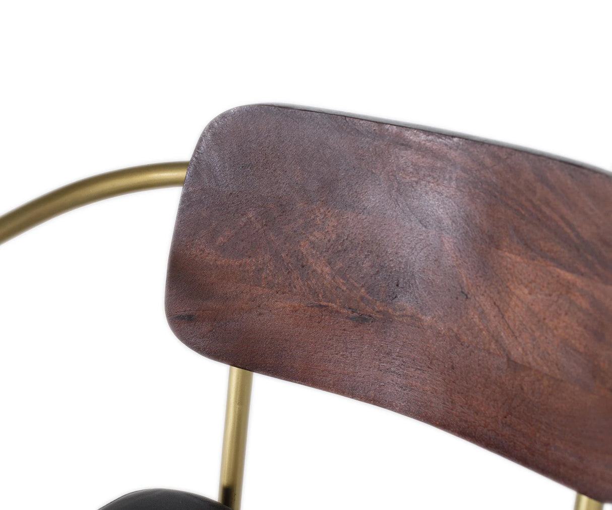 Giner and Colomer - Brown Mango Wood Chair With Gold Metal Arms & Black Leather Seat