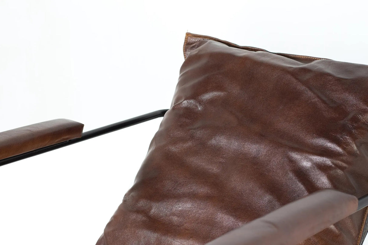 Giner and Colomer - Brown Leather Armchair With Metal Frame