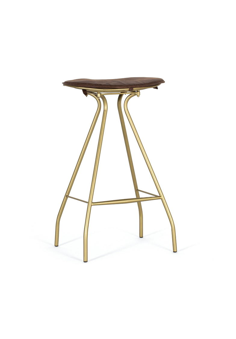 Giner and Colomer - Brown Leather Stool With Metal Frame (Seat Height: 80 cm)