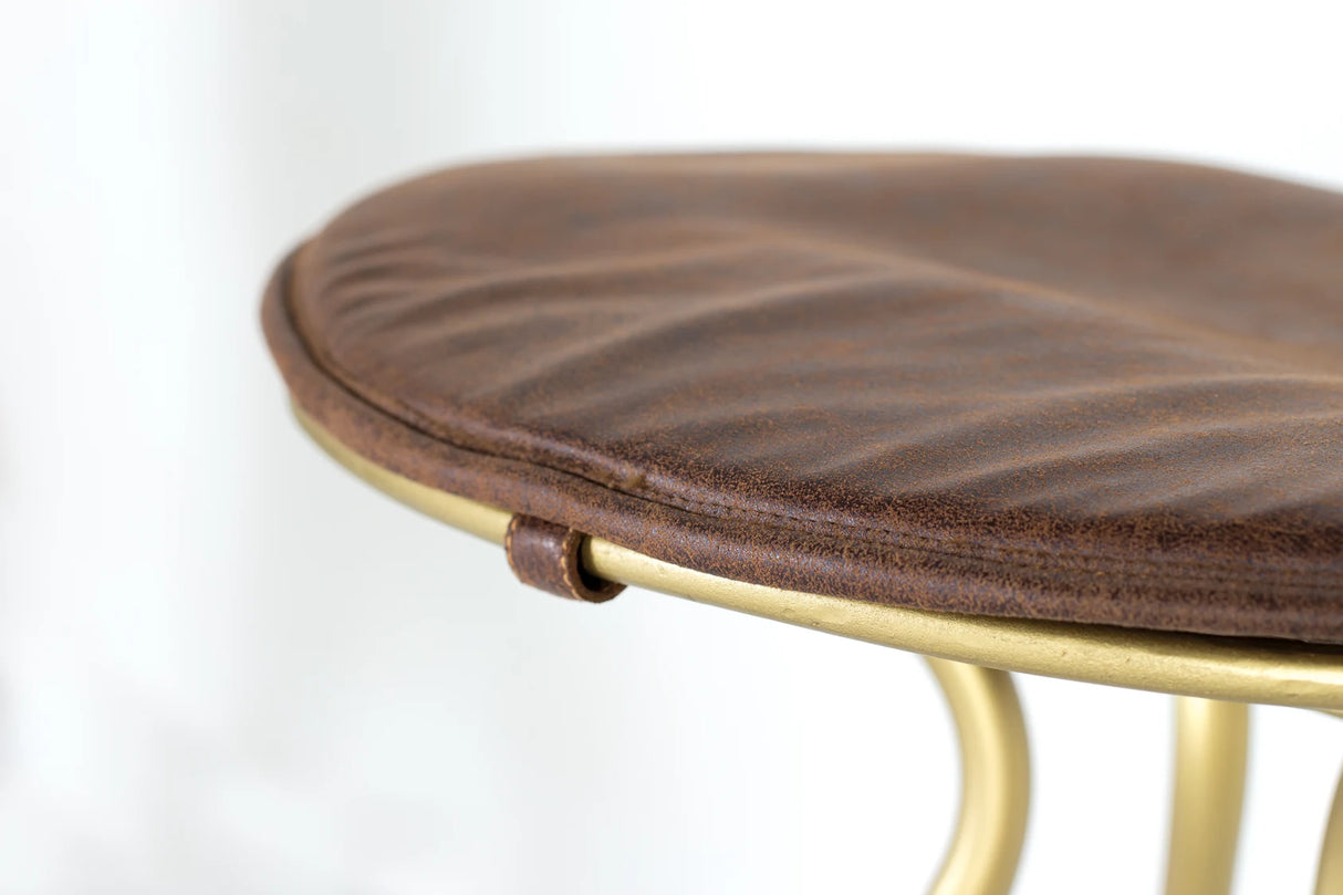 Giner and Colomer - Brown Leather Stool With Metal Frame (Seat Height: 80 cm)