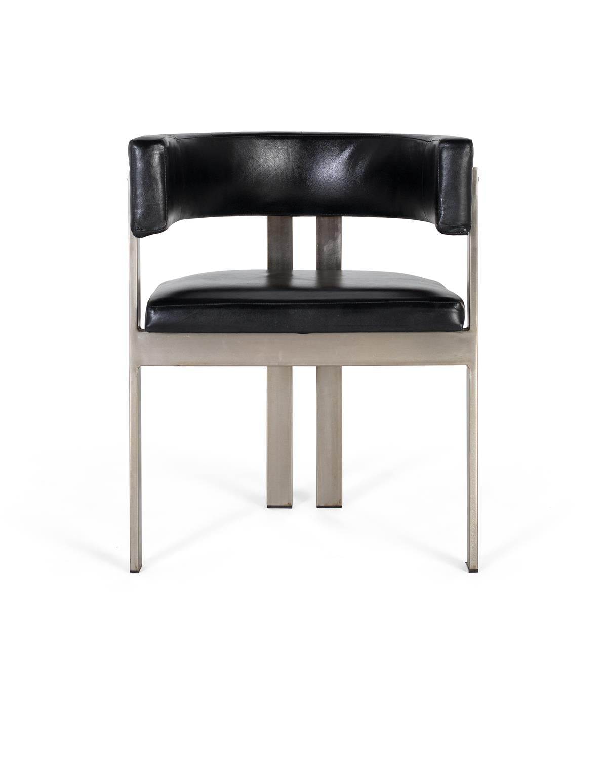 Giner and Colomer Armchair In Black Leather With Gold-Coloured Metal Frame