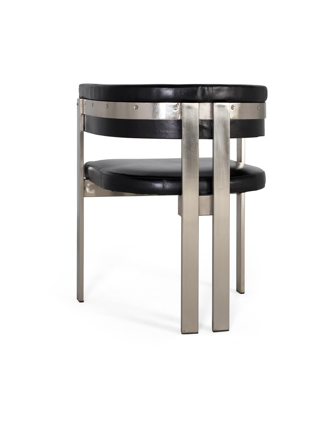 Giner and Colomer Armchair In Black Leather With Gold-Coloured Metal Frame