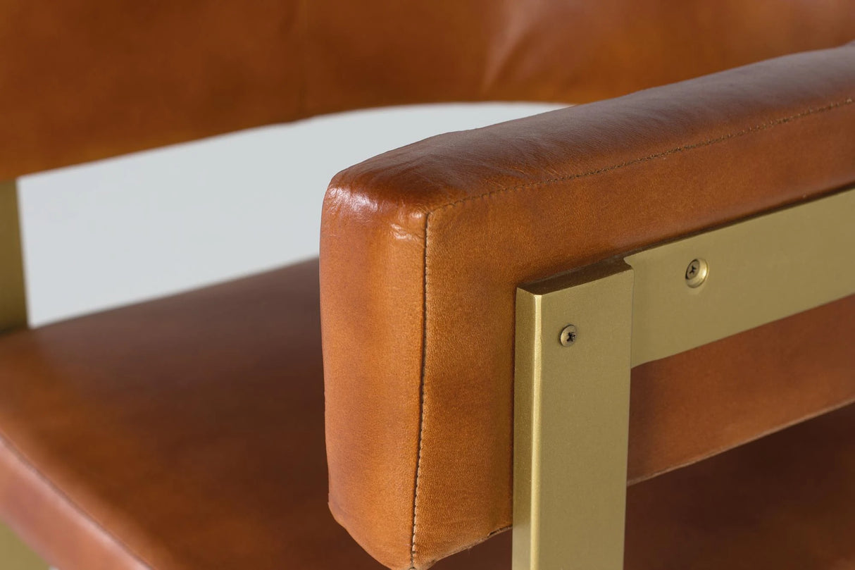 Giner and Colomer - Brown Leather Armchair With Metal Frame