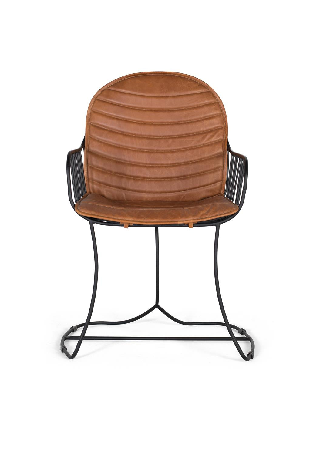 Giner and Colomer Chair Upholstered In Light Brown Leather With Metal Frame