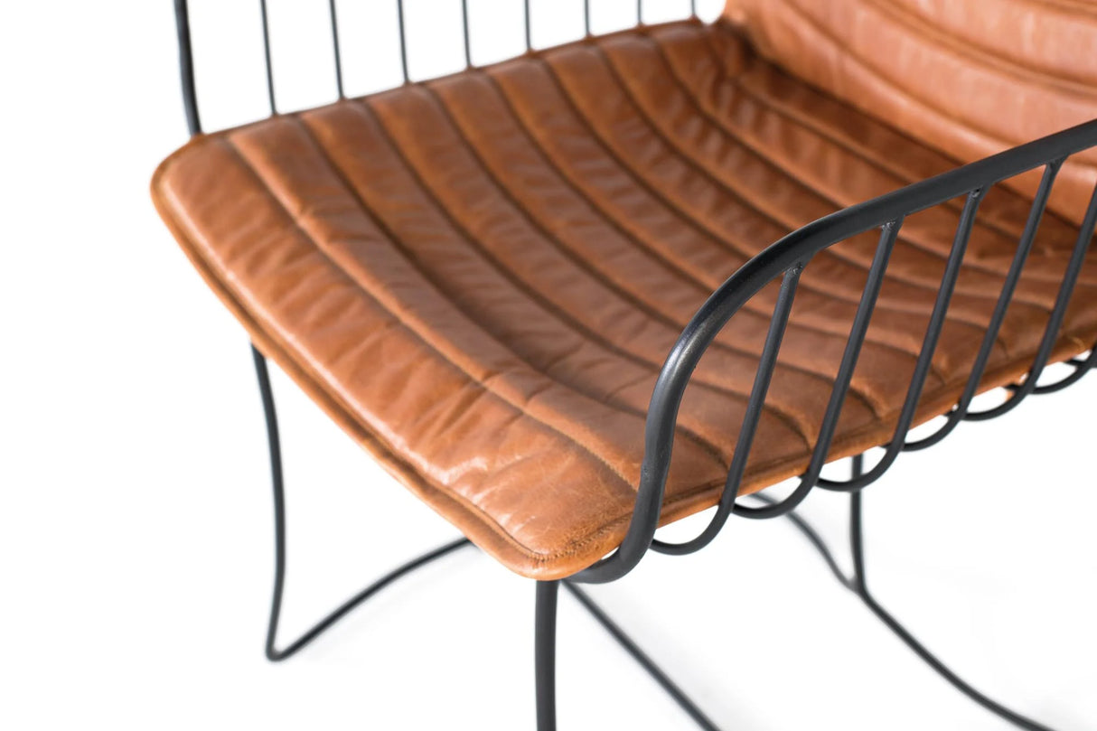 Giner and Colomer Chair Upholstered In Light Brown Leather With Metal Frame