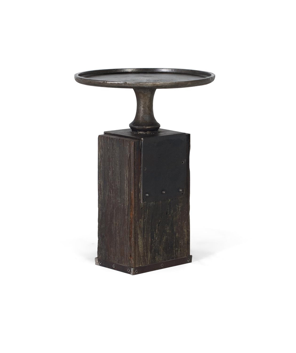 Giner and Colomer - Reclaimed Wood & Metal Side Table In Dark Brown & Aged Bronze
