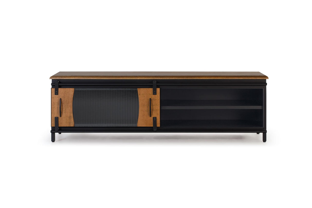 Giner and Colomer - Industrial Style TV Cabinet With 1 Sliding Door In Mango Wood & Metal