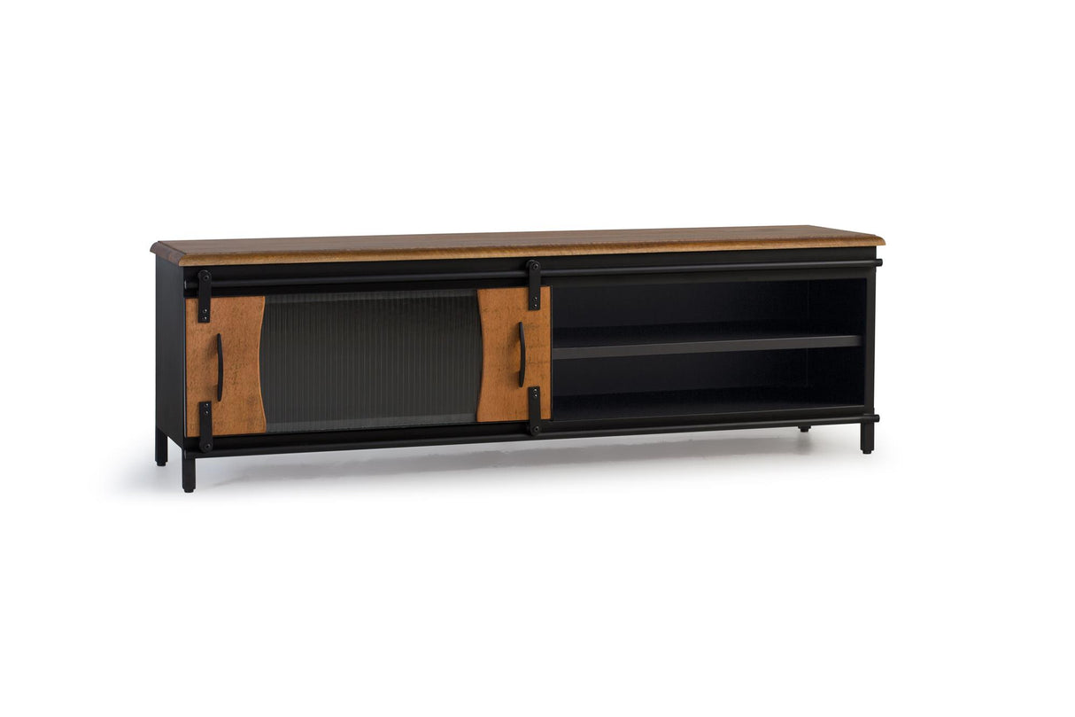 Giner and Colomer - Industrial Style TV Cabinet With 1 Sliding Door In Mango Wood & Metal