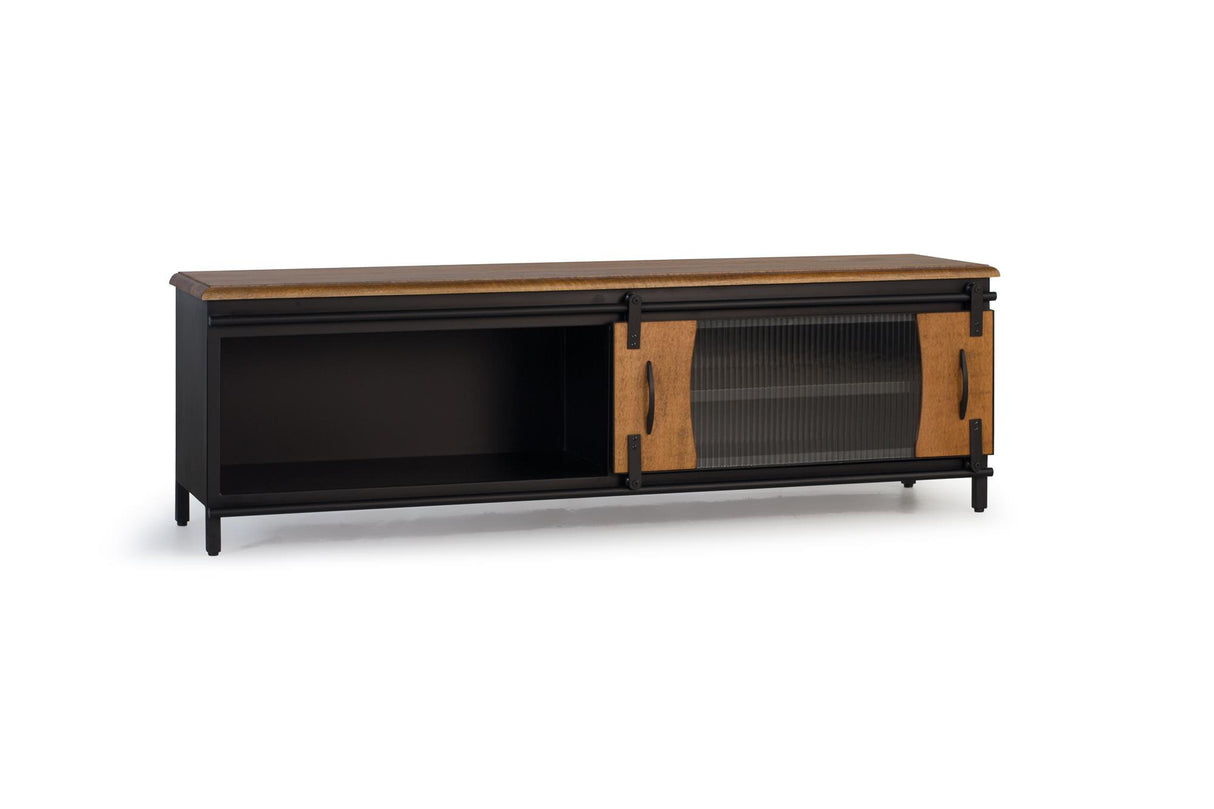 Giner and Colomer - Industrial Style TV Cabinet With 1 Sliding Door In Mango Wood & Metal