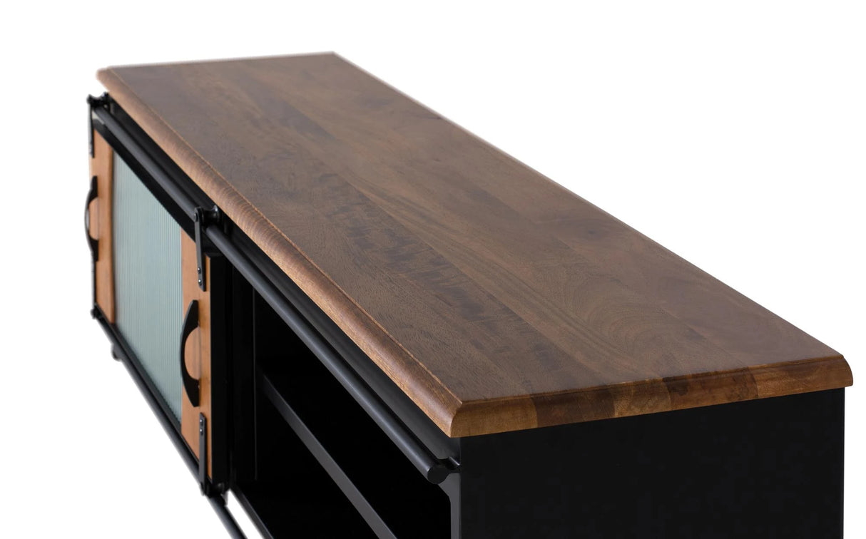 Giner and Colomer - Industrial Style TV Cabinet With 1 Sliding Door In Mango Wood & Metal