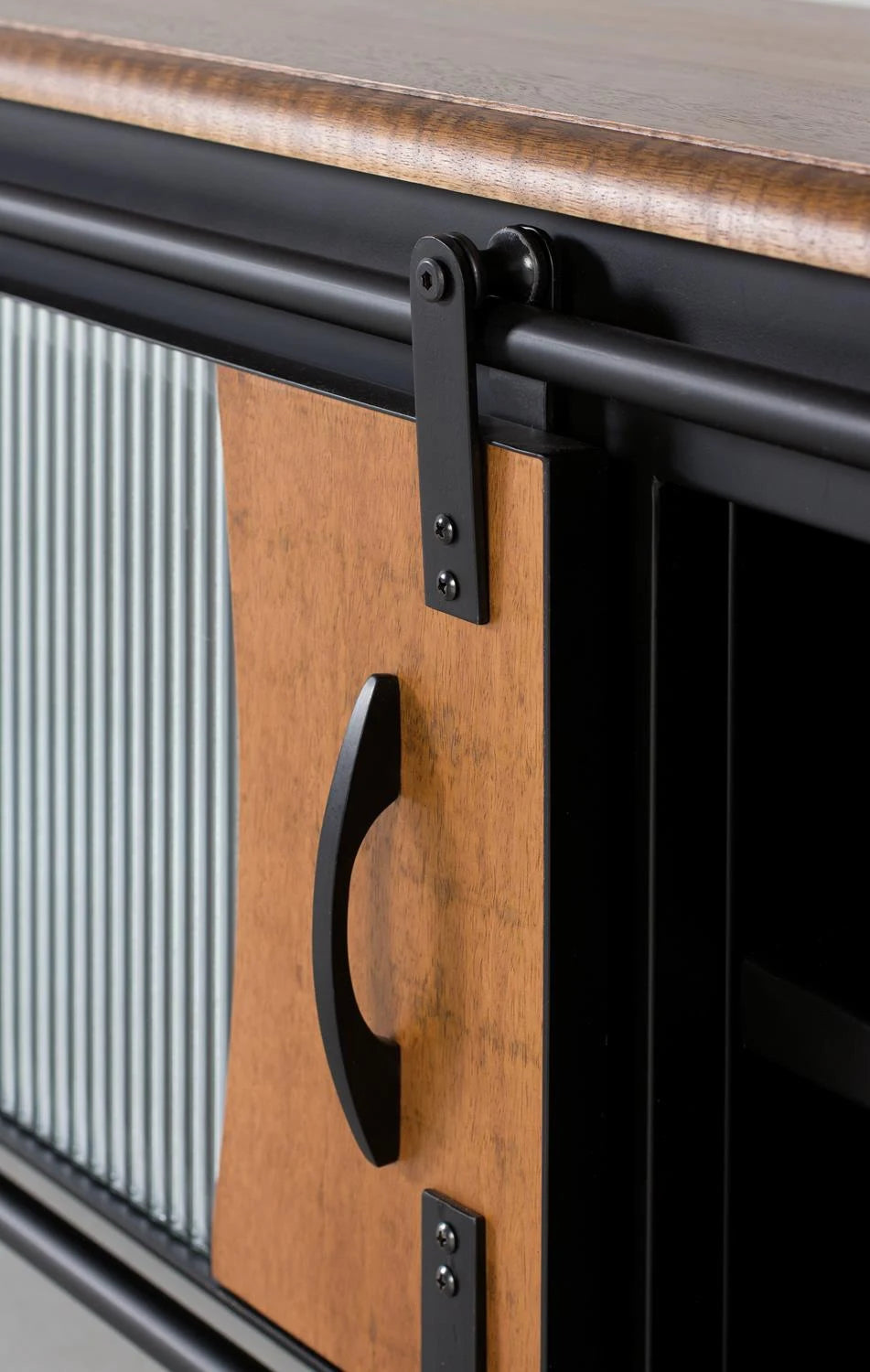 Giner and Colomer - Industrial Style TV Cabinet With 1 Sliding Door In Mango Wood & Metal