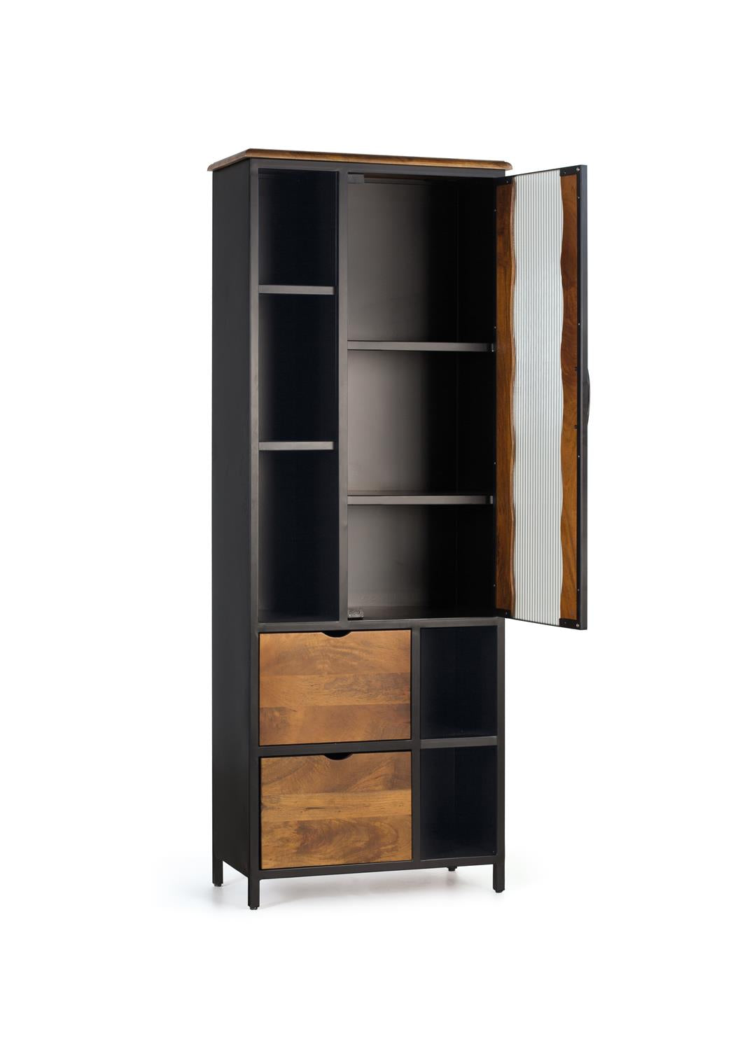 Giner and Colomer - Industrial 1-Door, 2-Drawer Mango Wood & Metal Display Cabinet