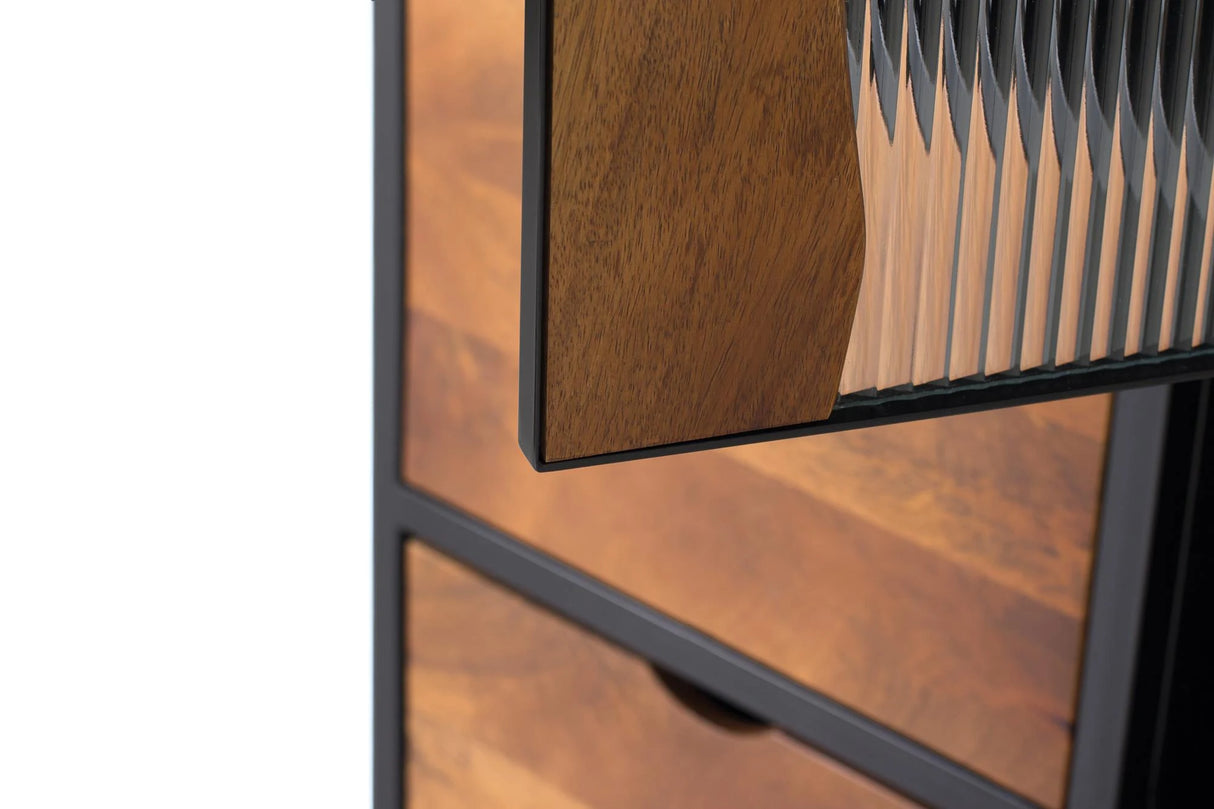 Giner and Colomer - Industrial 1-Door, 2-Drawer Mango Wood & Metal Display Cabinet